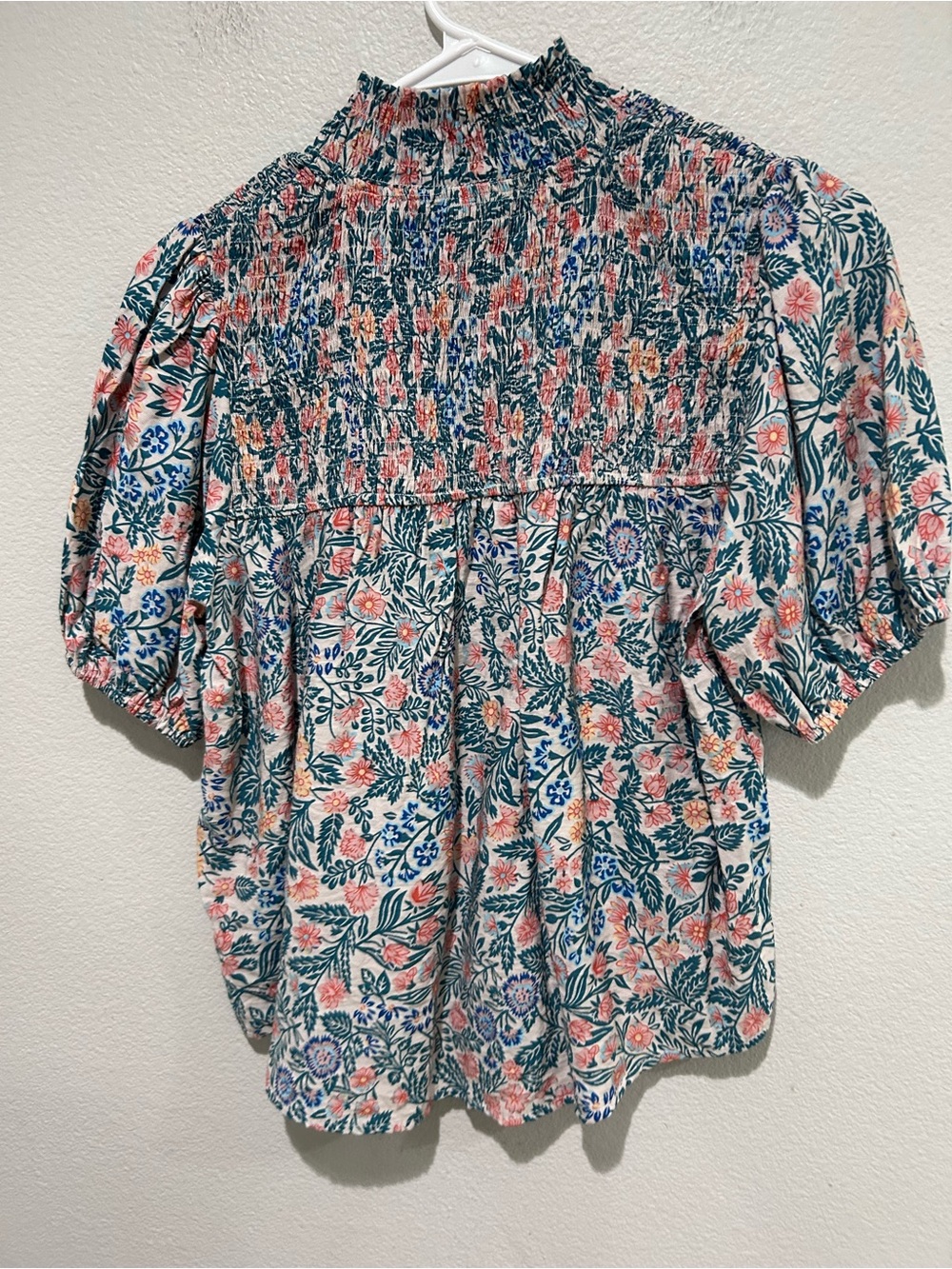 THML Anthro Floral Smocked Puff-Sleeve Top - Pink & Green NWOT - Picture 7 of 8